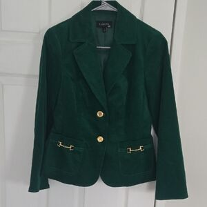 TALBOTS  VELVET EMERALD GREEN BLAZER  WITH HORSEBIT DECORATION  SIZE 2